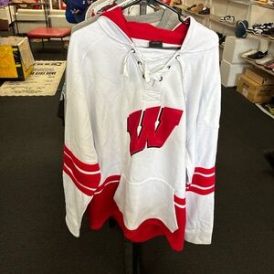 Wisconsin Badgers Sewn Colloseum Hockey Jersey Style Hoodie SZ XL New NWT